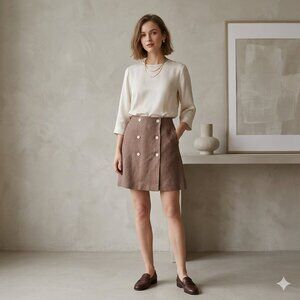 Giorgio Sant Angelo Vintage Women's 12 Brown Linen Blend Double Breasted Skirt
